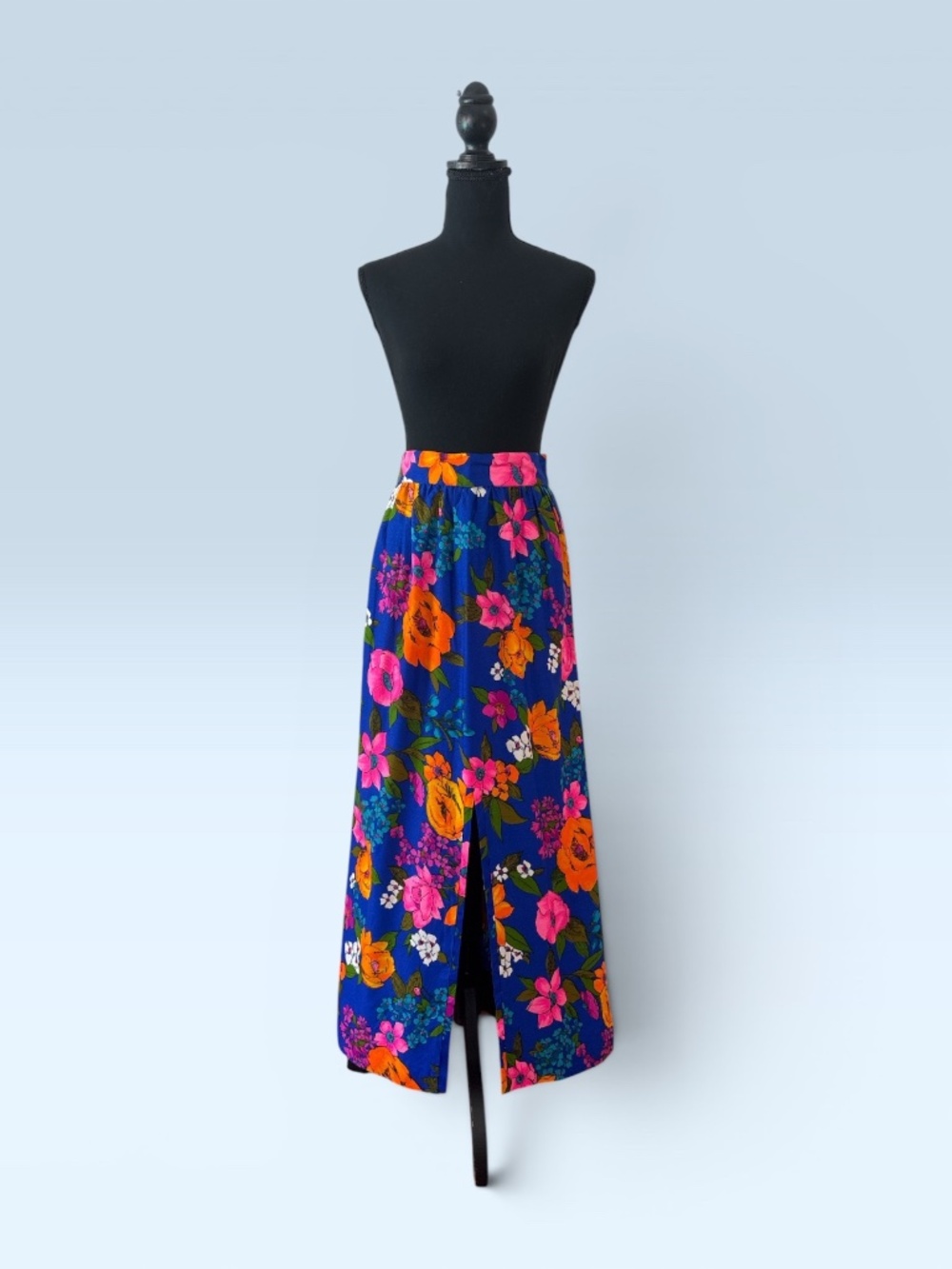 1960 Blue Floral Print Maxi Skirt